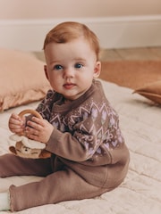 Chocolate Brown Fairisle Knitted Jumper and Legging Baby Set 2 Piece (0mths-2yrs) - Image 1 of 12