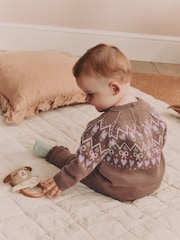 Chocolate Brown Fairisle Knitted Jumper and Legging Baby Set 2 Piece (0mths-2yrs) - Image 2 of 12