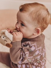 Chocolate Brown Fairisle Knitted Jumper and Legging Baby Set 2 Piece (0mths-2yrs) - Image 3 of 12