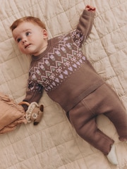 Chocolate Brown Fairisle Knitted Jumper and Legging Baby Set 2 Piece (0mths-2yrs) - Image 4 of 12
