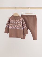 Chocolate Brown Fairisle Knitted Jumper and Legging Baby Set 2 Piece (0mths-2yrs) - Image 6 of 12