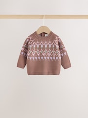 Chocolate Brown Fairisle Knitted Jumper and Legging Baby Set 2 Piece (0mths-2yrs) - Image 7 of 12