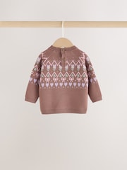 Chocolate Brown Fairisle Knitted Jumper and Legging Baby Set 2 Piece (0mths-2yrs) - Image 9 of 12