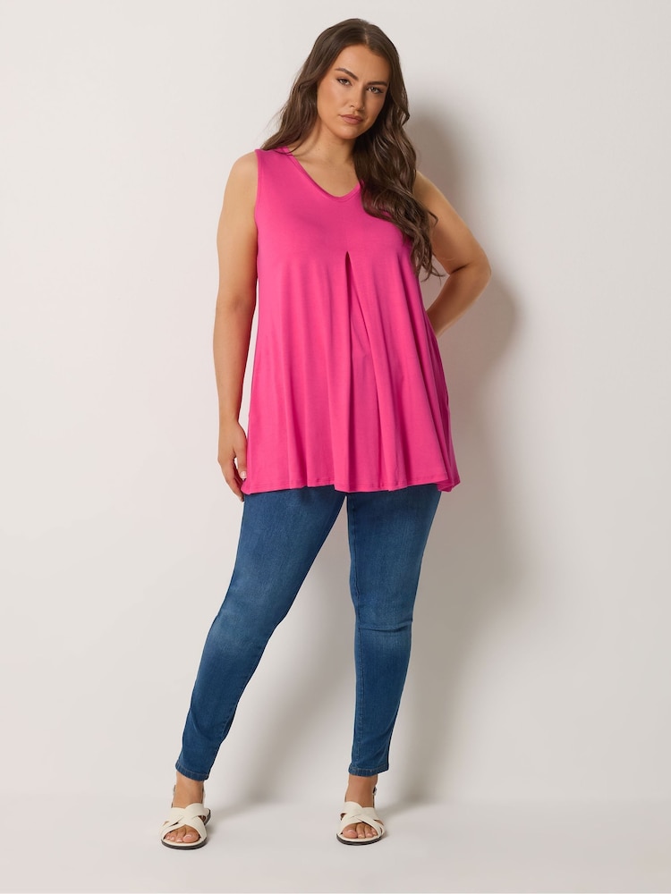 Yours Curve Pink Pleated Front Vest Top - Image 2 of 5
