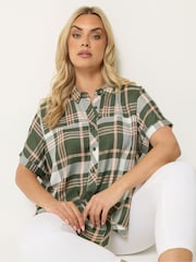 Yours Curve Green Short Sleeve Check Shirt - Image 1 of 6
