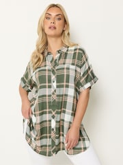 Yours Curve Green Short Sleeve Check Shirt - Image 2 of 6