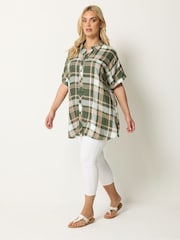 Yours Curve Green Short Sleeve Check Shirt - Image 4 of 6