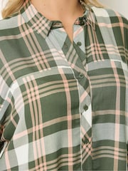 Yours Curve Green Short Sleeve Check Shirt - Image 5 of 6