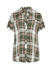 Yours Curve Green Short Sleeve Check Shirt - Image 6 of 6