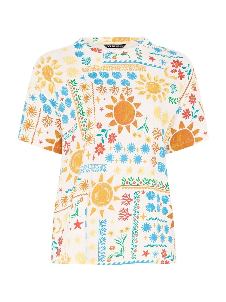 Yours Curve Cream Sun Patch Stepped Hem Boxy T-Shirt - Image 5 of 5