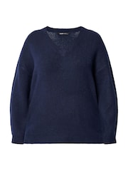 Yours Curve Navy Blue V-Neck Soft Touch Jumper - Image 5 of 5