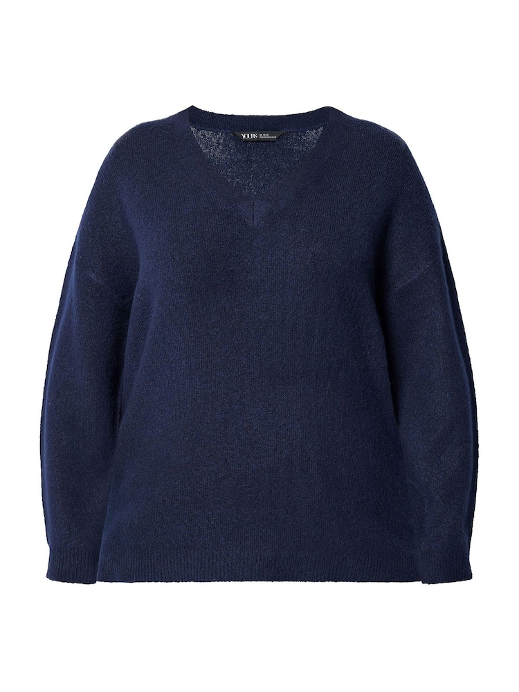 Yours Curve Navy Blue V-Neck Soft Touch Jumper - Image 5 of 5 Yours Curve Navy Blue V-Neck Soft Touch Jumper - Image 5 of 5
