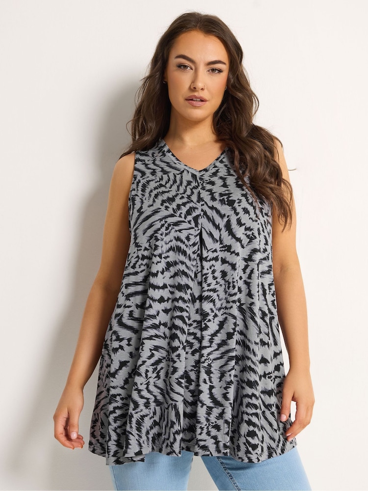 Yours Curve Grey Pleated Front Vest Top - Image 1 of 5