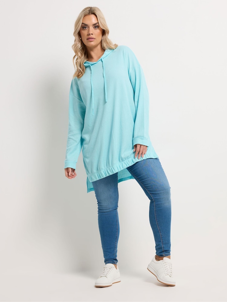 Albastru nuanță cer - Yours Curve Waffle Hoodie - Imaginea 2 din 5