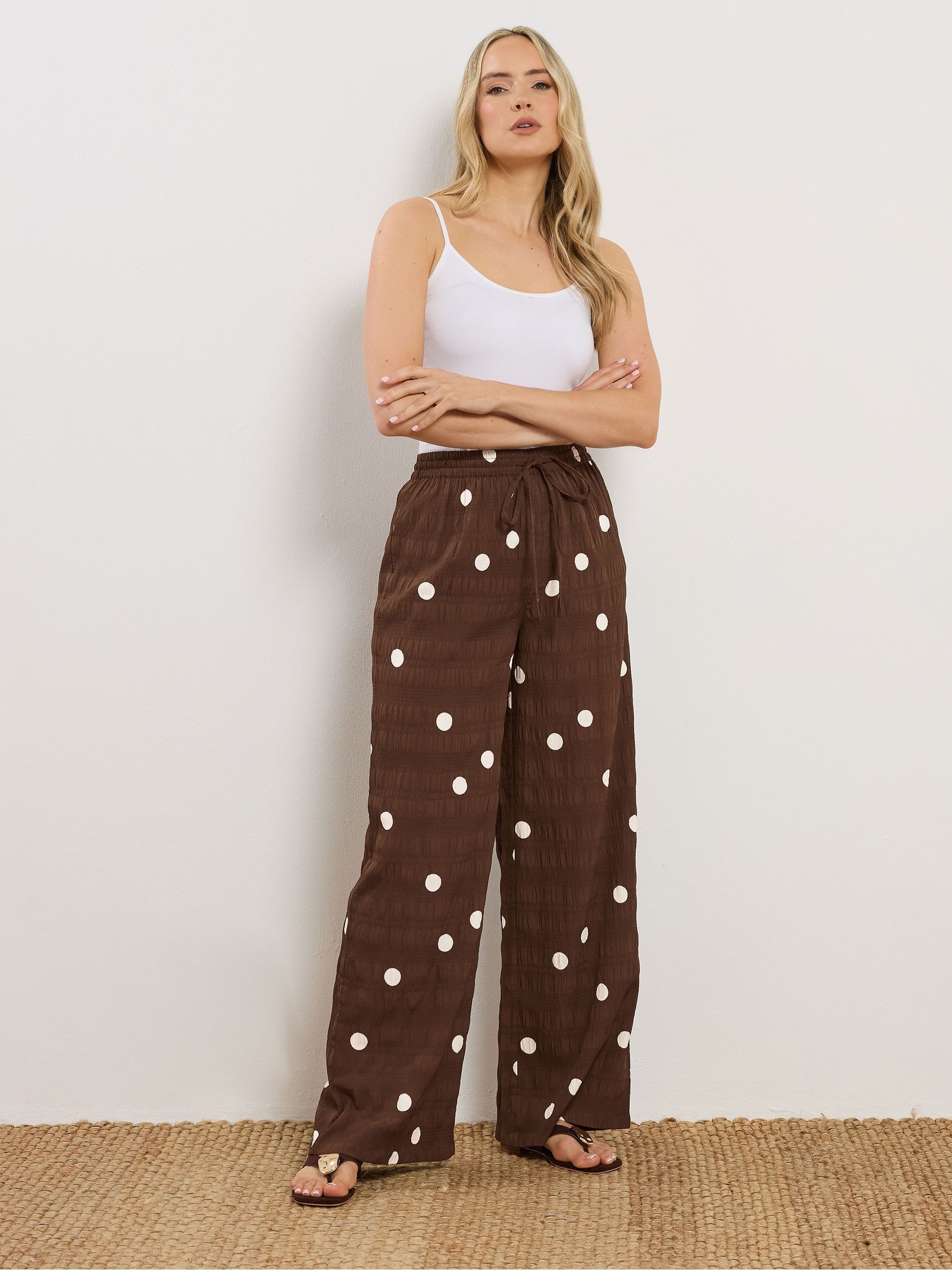 Long Tall Sally Women's Brown Spot Print Wide Leg Trousers