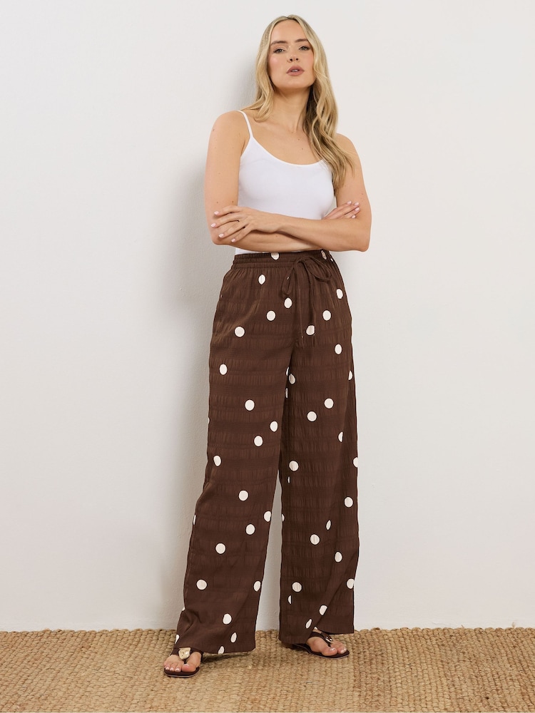 Long Tall Sally Brown Spot Print Wide Leg Trousers - Image 1 of 4