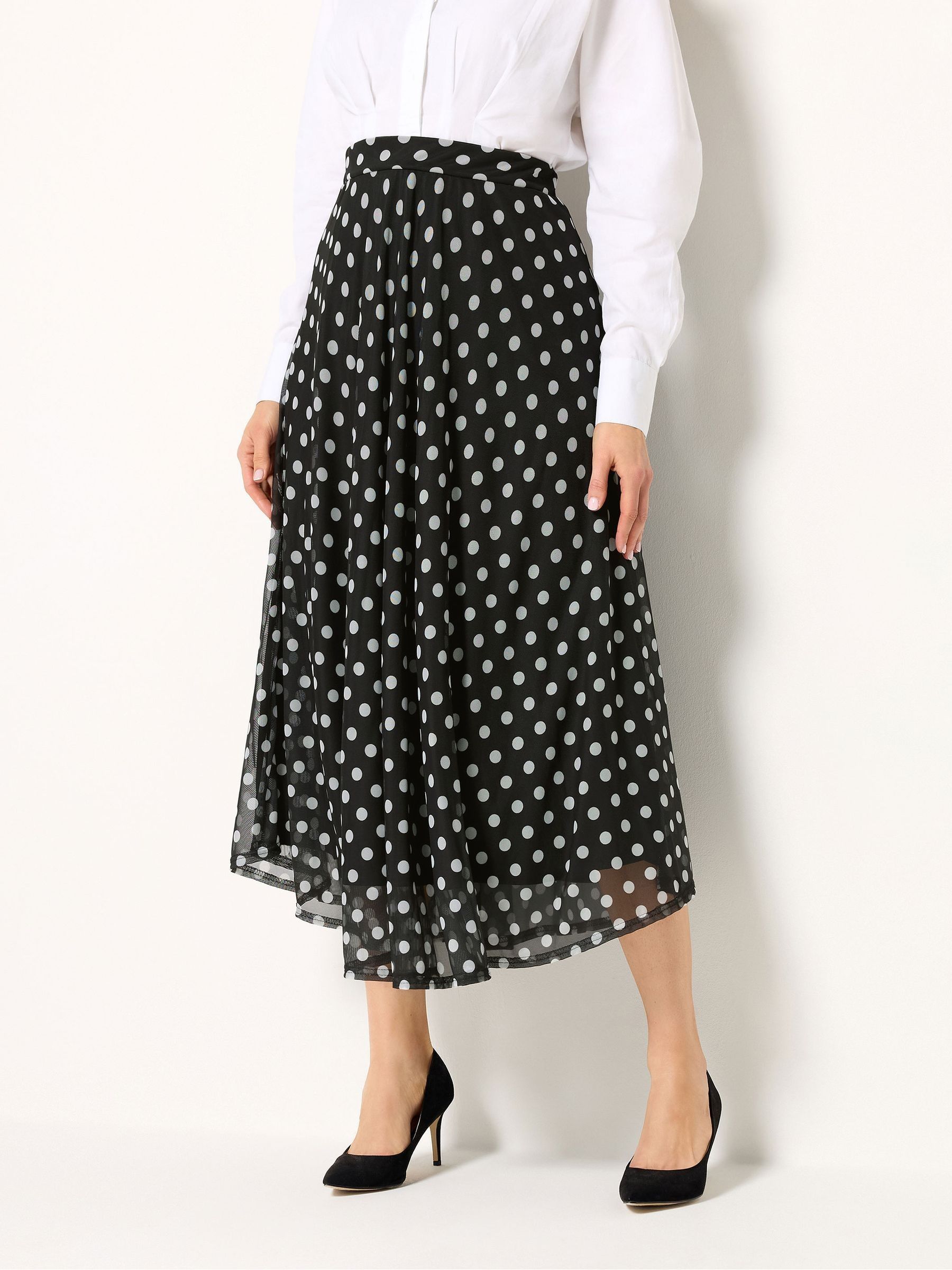 Buy Long Tall Sally Black Polka Dot Print Mesh Midaxi Skirt from