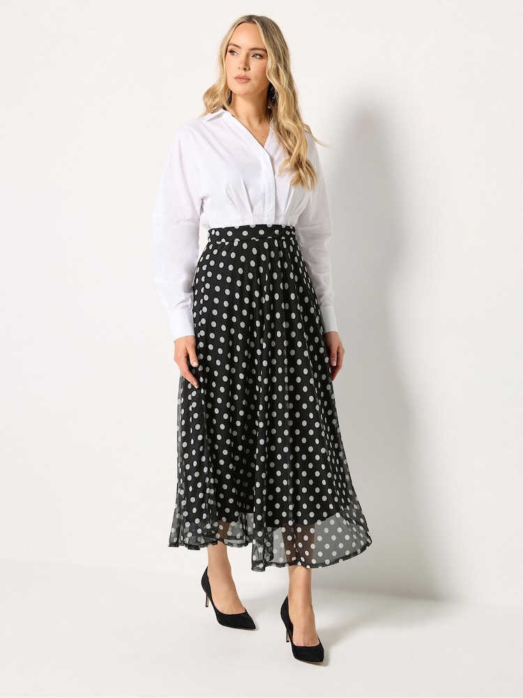 Long Tall Sally Black Spot Print Mesh Midaxi Skirt - Image 1 of 5