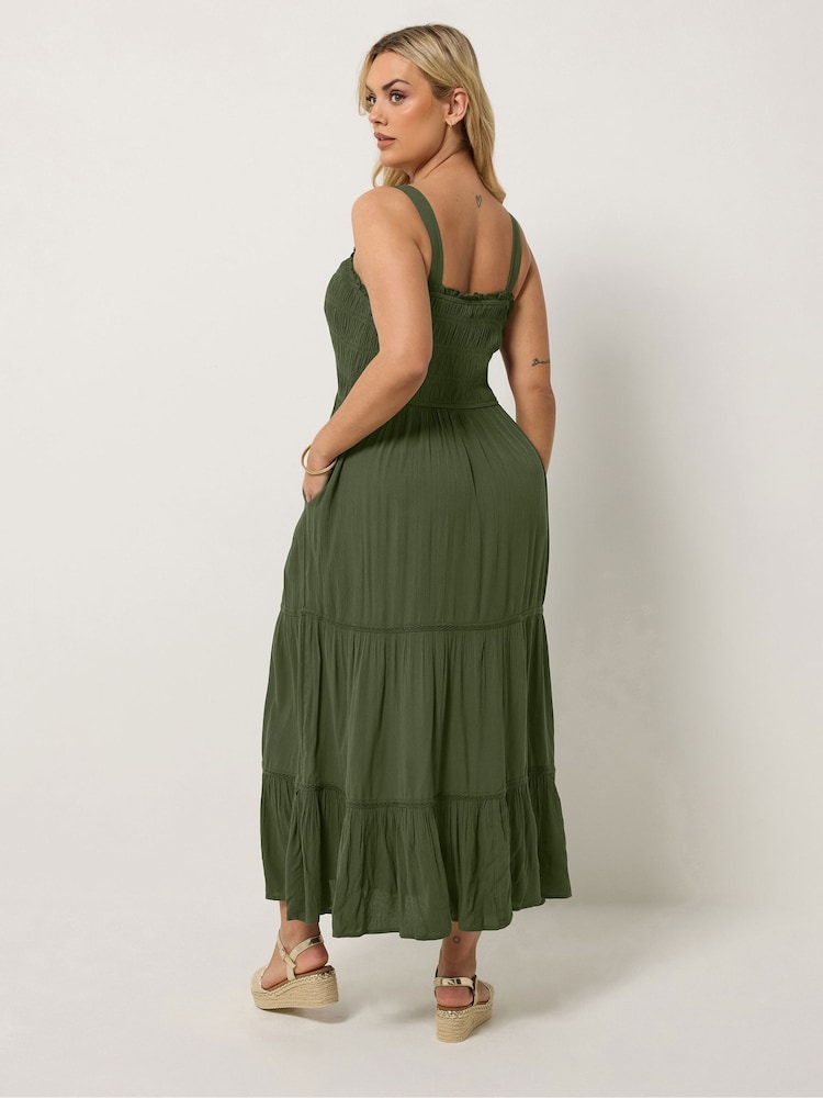 Yours Curve Green Shirred Placket Dress - Image 2 of 5