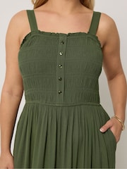Yours Curve Green Shirred Placket Dress - Image 3 of 5