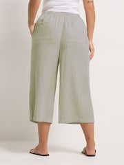 Yours Curve Green Stripe Linen Look Cropped Trousers - Image 3 of 5