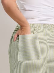Yours Curve Green Stripe Linen Look Cropped Trousers - Image 4 of 5