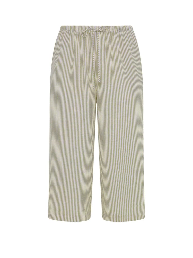 Yours Curve Green Stripe Linen Look Cropped Trousers - Image 5 of 5