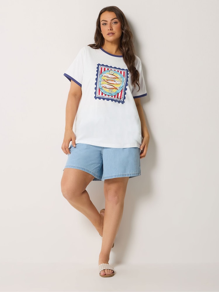 Yours Curve White Ringer Placement T-Shirt - Image 2 of 5