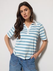 M&Co Blue Stripe Short Sleeve Polo Shirt - Image 1 of 5