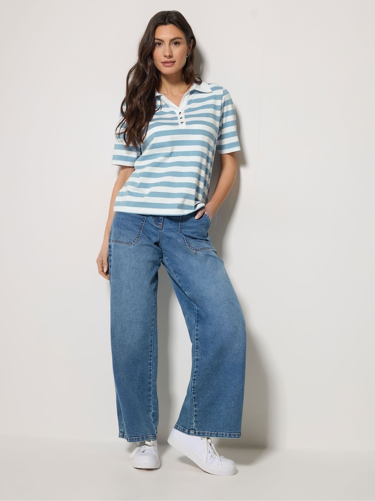 M&Co Blue Stripe Short Sleeve Polo Shirt - Image 2 of 5