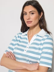 M&Co Blue Stripe Short Sleeve Polo Shirt - Image 4 of 5