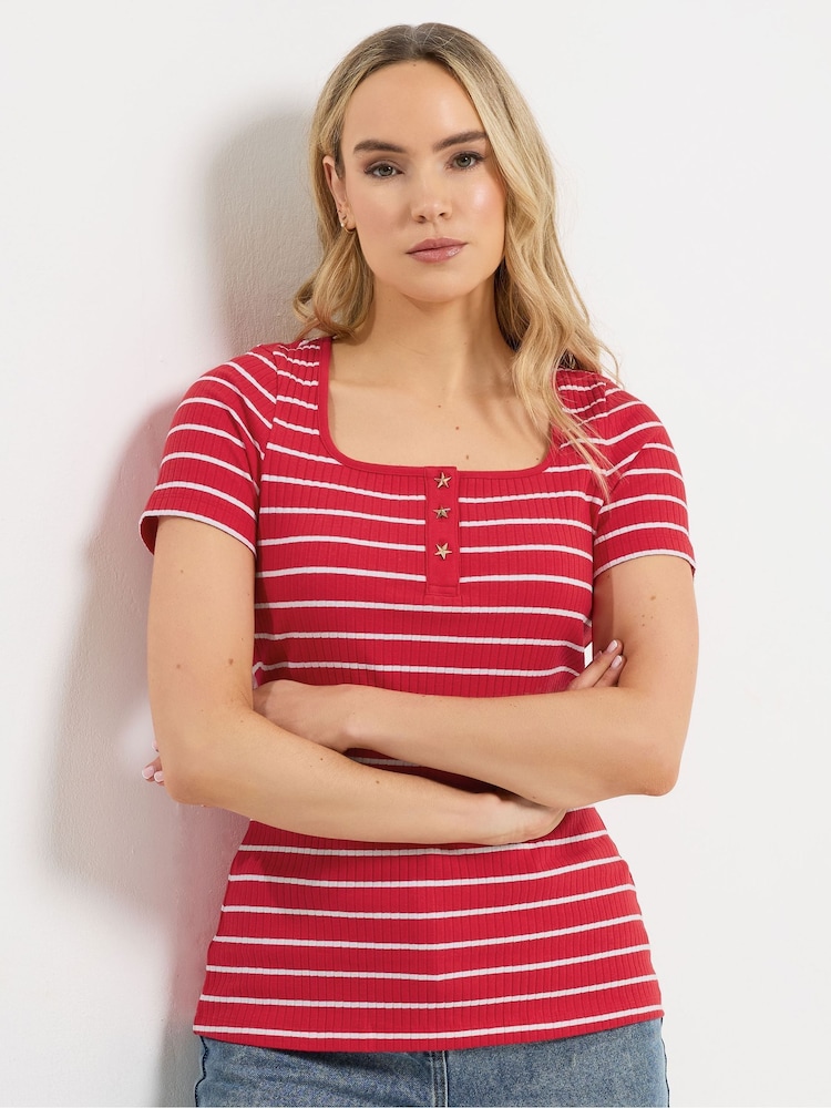 Long Tall Sally Red Stripe Ribbed T-Shirt - Image 1 of 6 Long Tall Sally Red Stripe Ribbed T-Shirt - Image 1 of 6