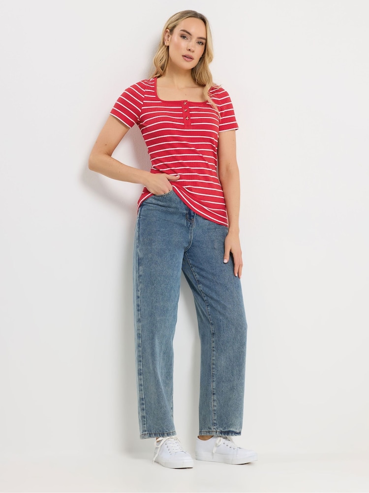 Long Tall Sally Red Stripe Ribbed T-Shirt - Image 2 of 6 Long Tall Sally Red Stripe Ribbed T-Shirt - Image 2 of 6