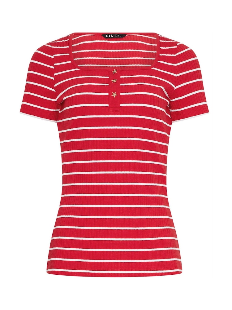 Long Tall Sally Red Stripe Ribbed T-Shirt - Image 6 of 6 Long Tall Sally Red Stripe Ribbed T-Shirt - Image 6 of 6