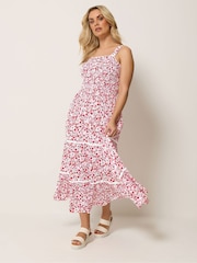 Yours Curve Pink Shirred Placket Dress - Image 2 of 5