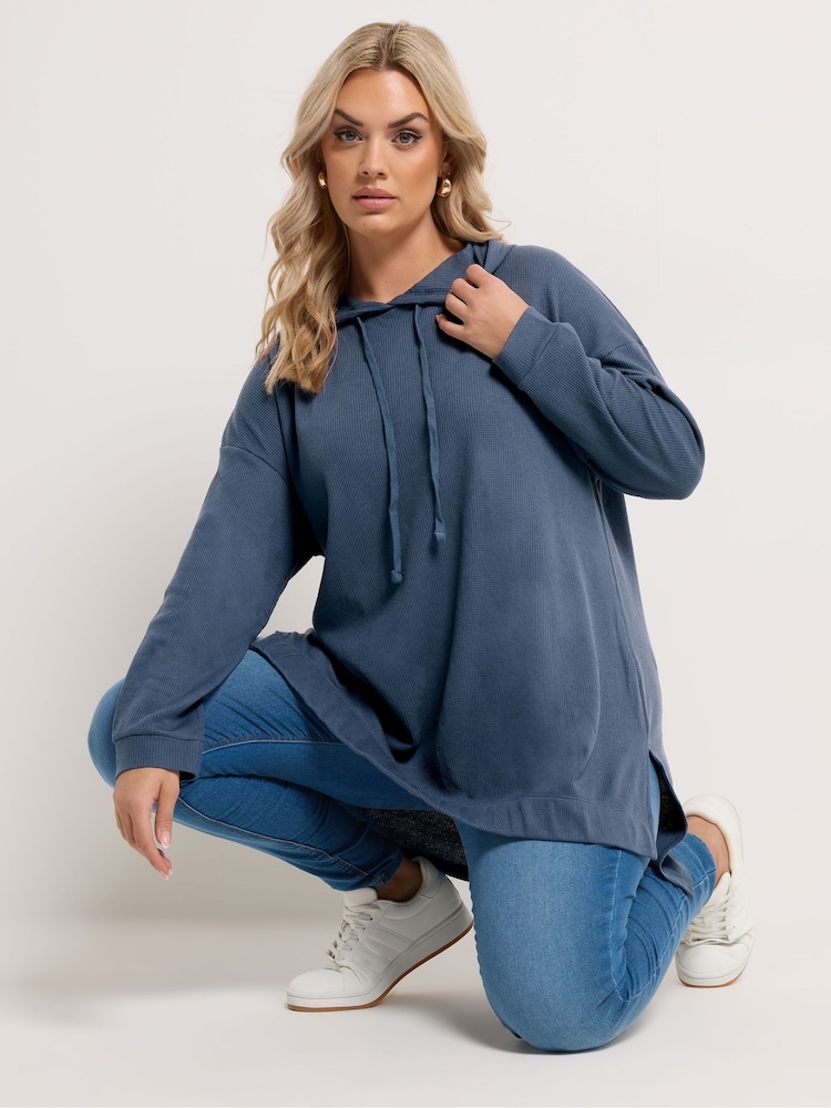 Albastru - Yours Curve Waffle Hoodie - Imaginea 1 din 5