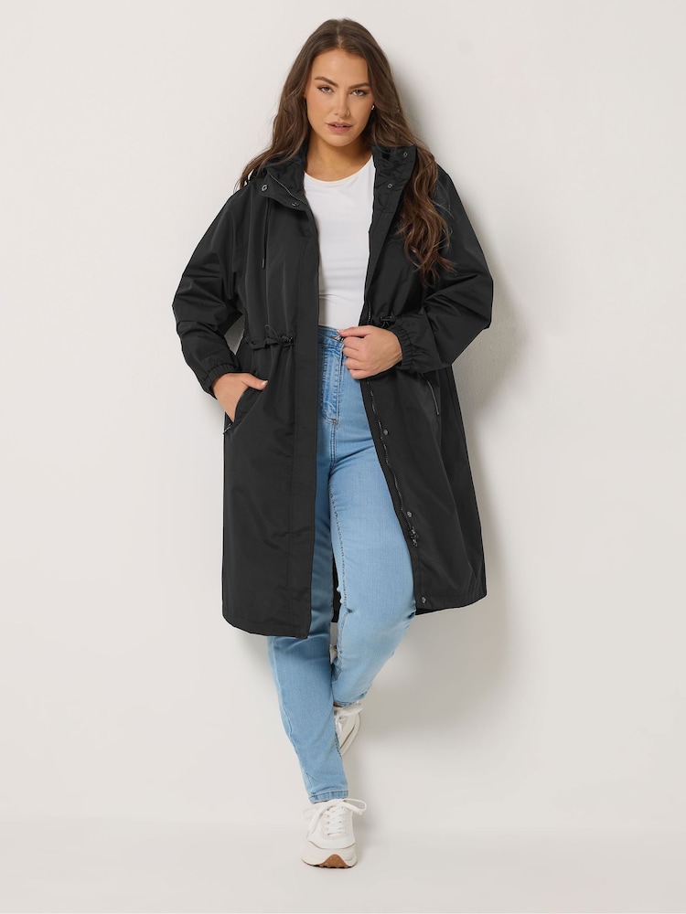 Yours Curve Black Waterproof Longline Jacket - Image 1 of 5