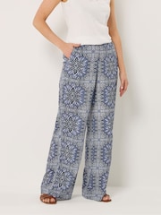 Long Tall Sally Blue Tile Print Wide Leg Trousers - Image 2 of 5