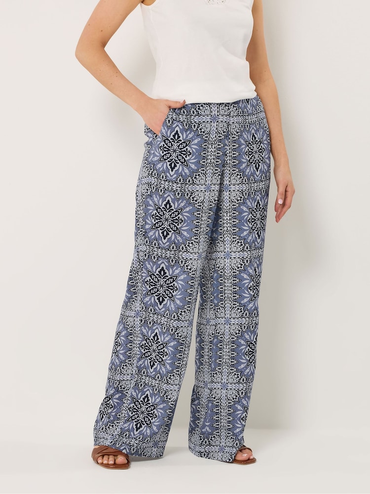 Long Tall Sally Blue Tile Print Wide Leg Trousers - Image 2 of 5
