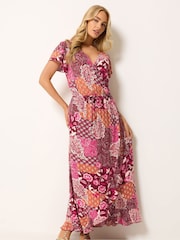 M&Co Red Wrap Over Printed Crinkle Dress - Image 1 of 5