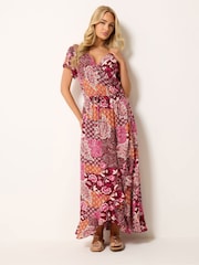 M&Co Red Wrap Over Printed Crinkle Dress - Image 2 of 5