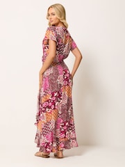 M&Co Red Wrap Over Printed Crinkle Dress - Image 3 of 5