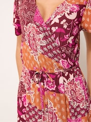 M&Co Red Wrap Over Printed Crinkle Dress - Image 4 of 5