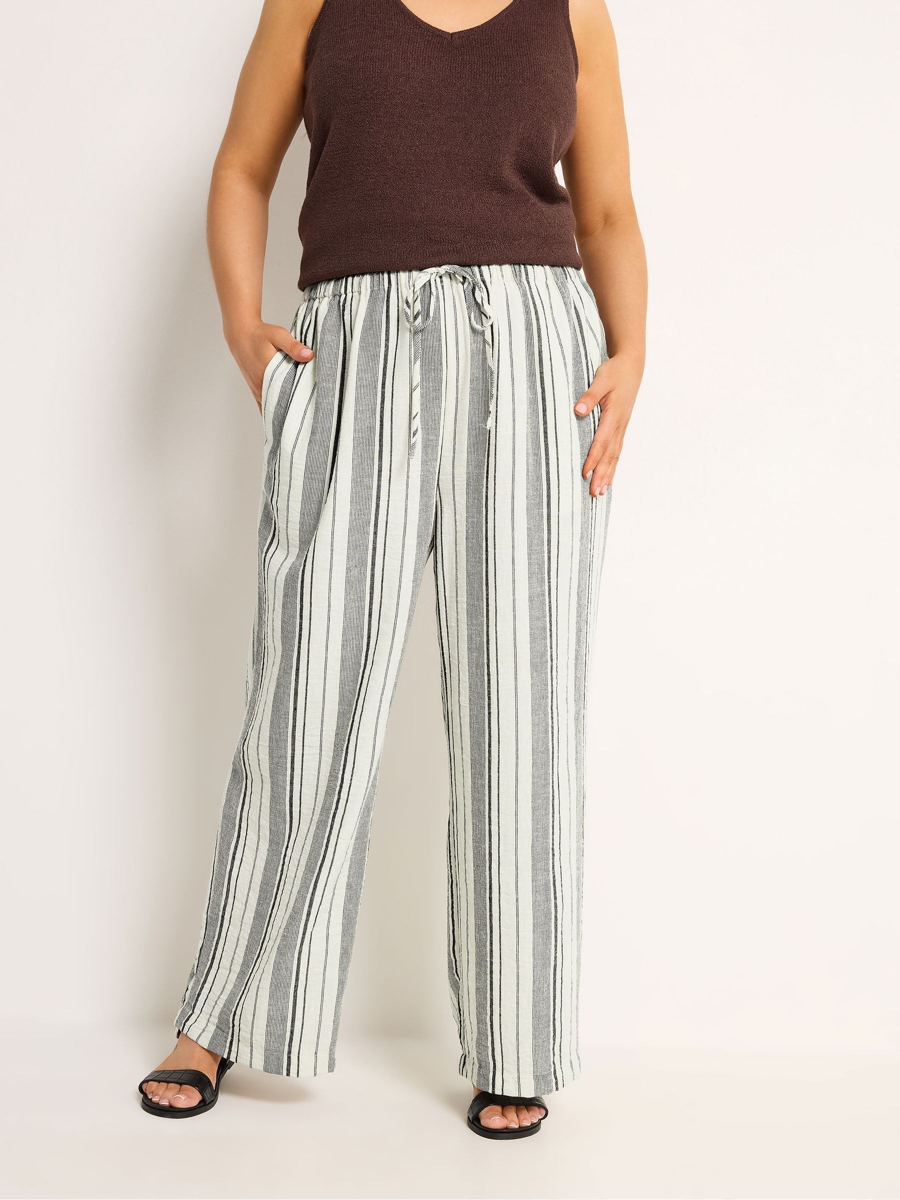 Yours Women's Natural Stripe Linen Look Trousers In | : 20R - Image 2