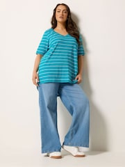 Yours Curve Blue Stripe Short Sleeve T-Shirt - Image 2 of 5