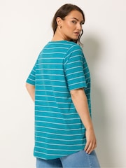 Yours Curve Blue Stripe Short Sleeve T-Shirt - Image 3 of 5