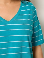 Yours Curve Blue Stripe Short Sleeve T-Shirt - Image 4 of 5