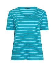 Yours Curve Blue Stripe Short Sleeve T-Shirt - Image 5 of 5