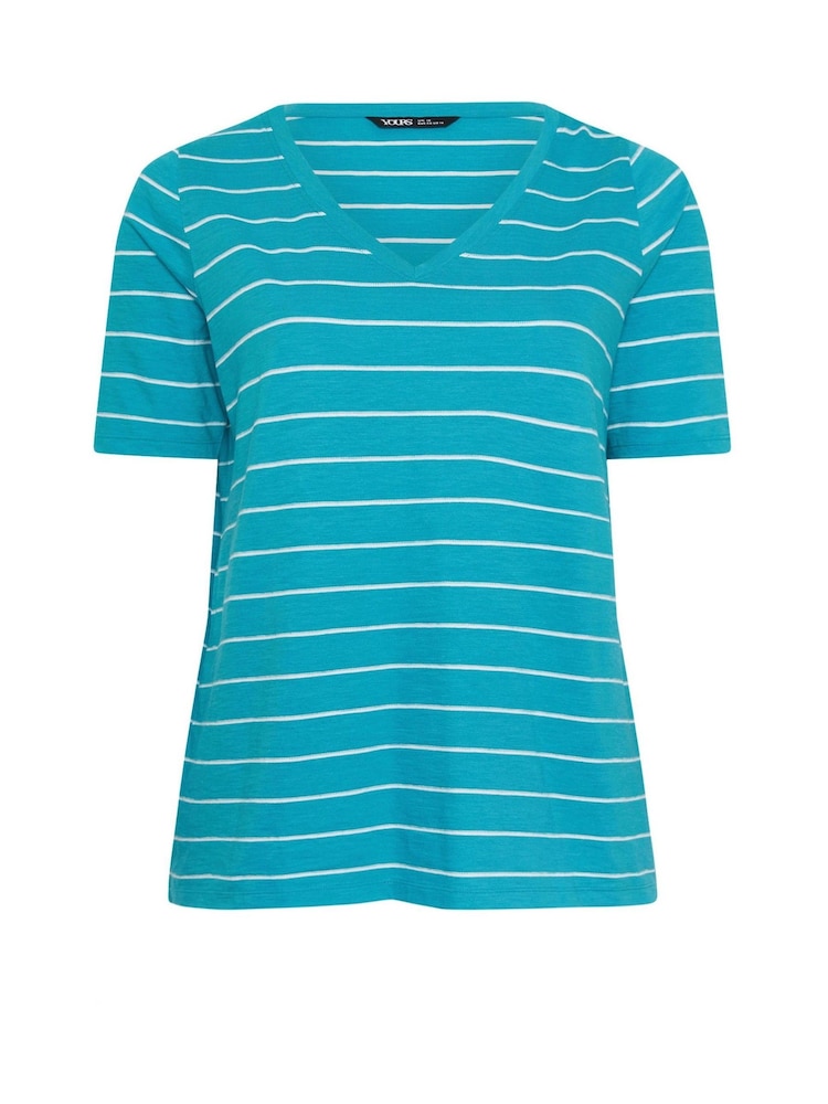 Yours Curve Blue Stripe Short Sleeve T-Shirt - Image 5 of 5