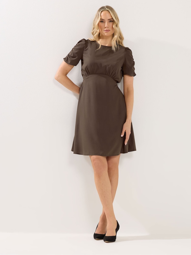 Long Tall Sally Brown Ruched Sleeve Mini Dress - Image 1 of 5
